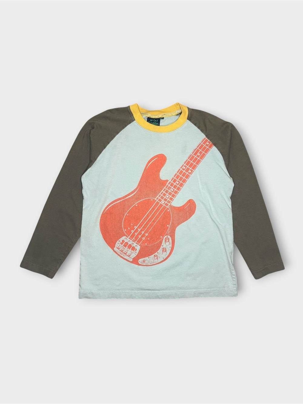 Mini Boden Vintage Orange Electric Guitar Graphic Blue Raglan Shirt